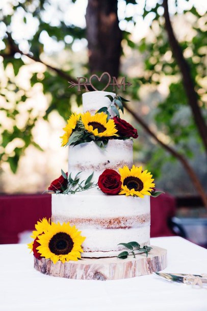 Red Roses And Sunflower Wedding Cake Women