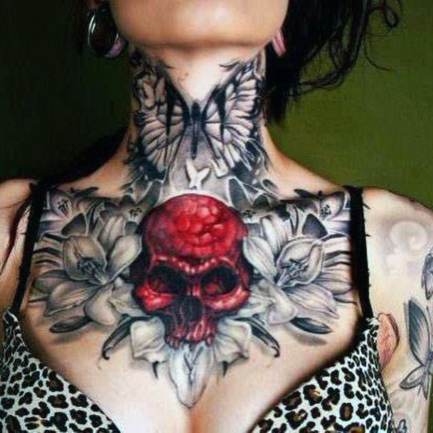 Red Skull Tattoo Womens Chest