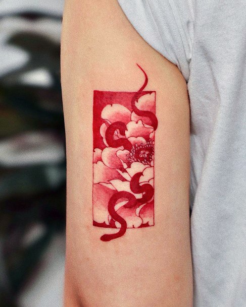 Red Snake Tattoo Framed Tattoo Womens Arms