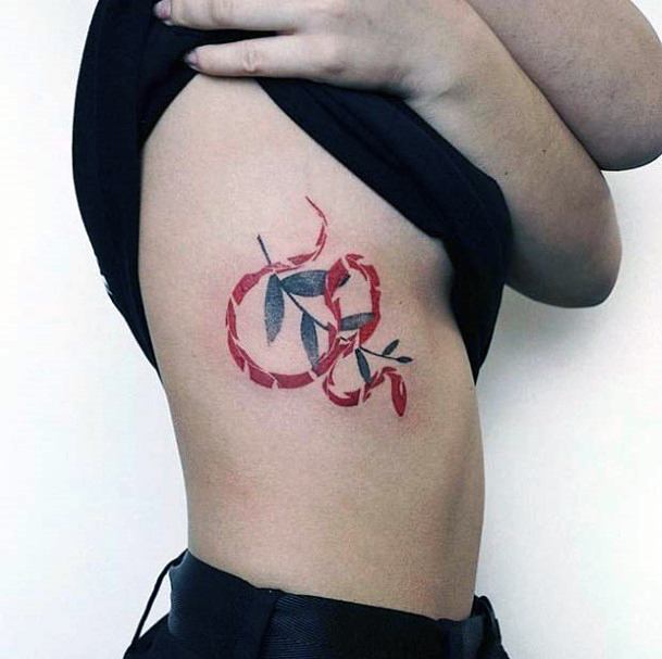 Red Snake Unique Tattoo Womens Torso