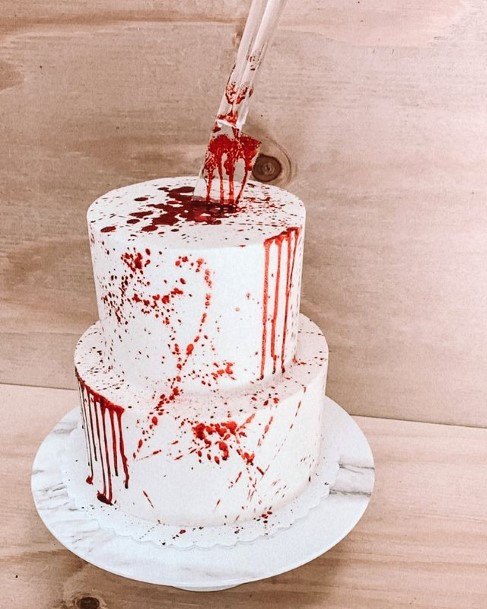 Red Streaked Halloween Wedding Cakes