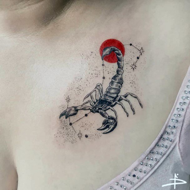 Red Sun And Scorpion Tattoo Women