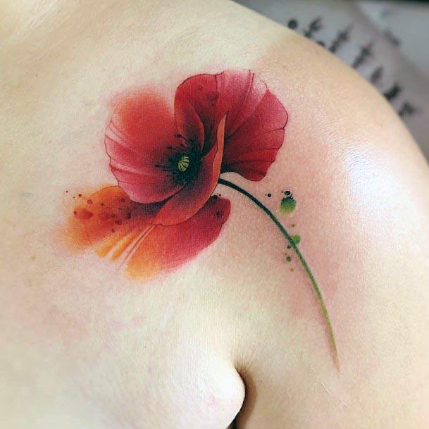 Red Watercolor Hibiscus Floral Womens Tattoo