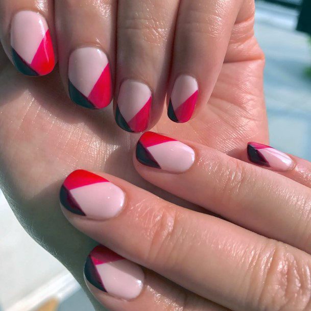 Red White Angled Design Nails For Women