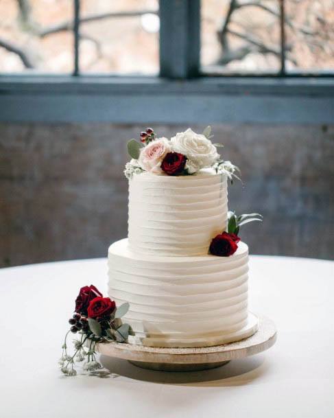 Red Winter Wedding Flowers On White Cake