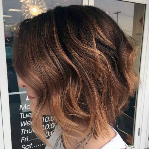 Reddish Brown Wavy Bob With Highlights