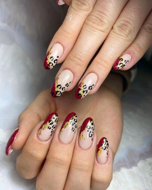 Reddish Tint Leopard Nails Women