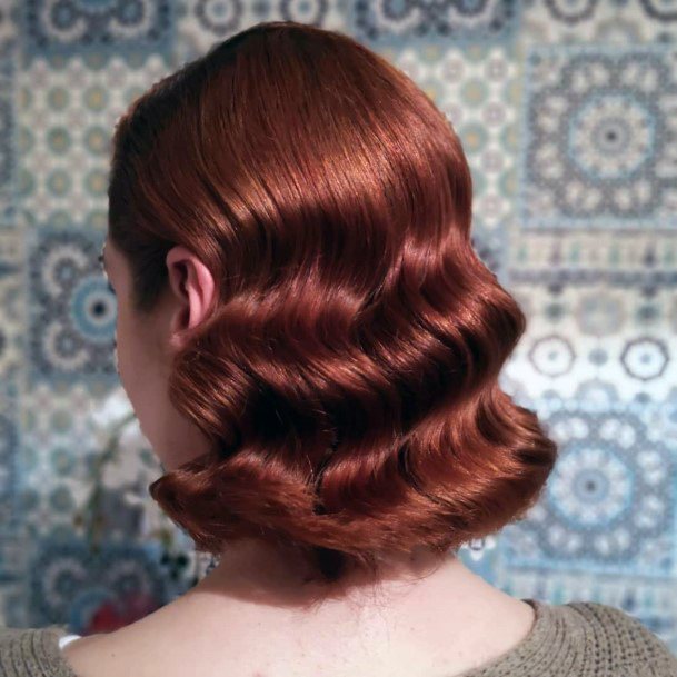 Redhead Vintage Bob Finger Waves Sleek Womens Hairstyle Idea