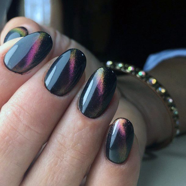 Reflecting Shine Black Shellac Nails Art For Women