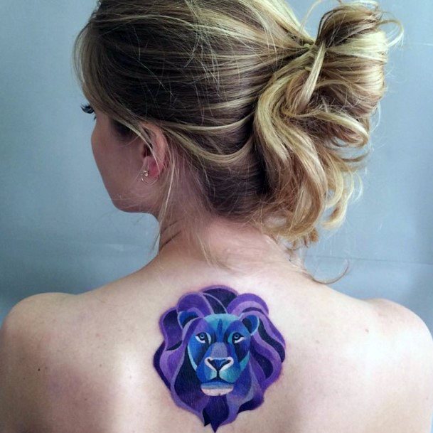Regal Purple Lion Tattoo Womens Back