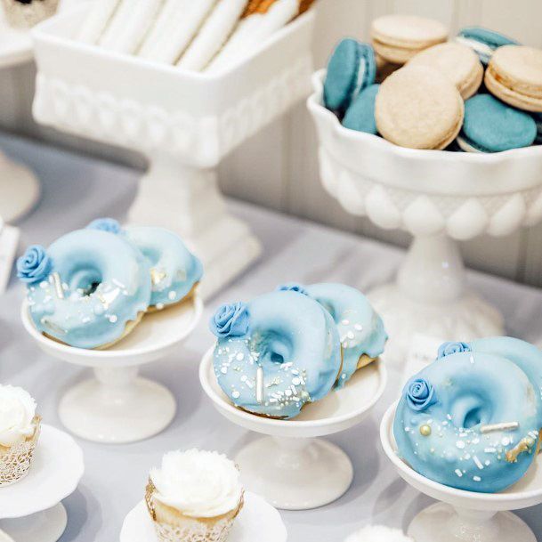 Relaxing Blue Sweet Elegant Dougnuts Sleek White Bowl Desert Table Ideas For Wedding