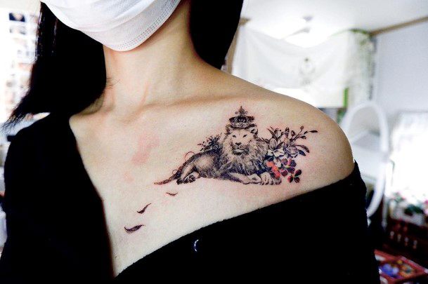 Relaxing Kingly Lion Womens Neck Tattoo