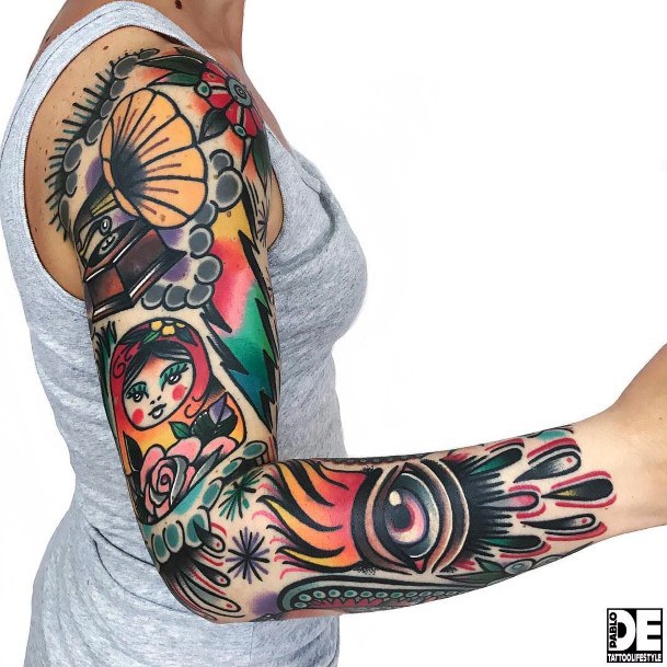 Remarkable Traditional Tattoo For Women Sleeves