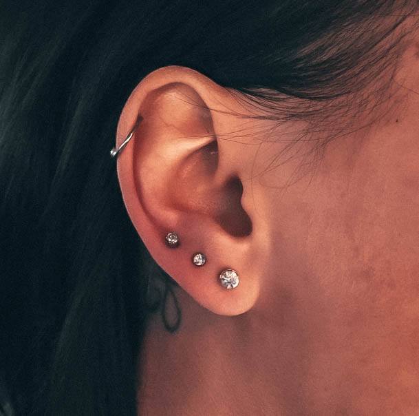 Remarkable Triple Ear Lobe Helix Hoop Piercing Ideas For Women