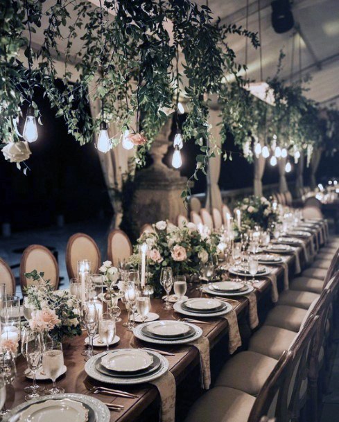 Remarkable Wedding Reception Greenery Hanging Vines Pretty Floral Bouquet Decoration Ideas