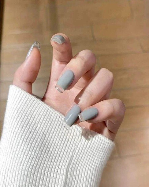 Remarkable Womens Grey With Glitter Nail Ideas