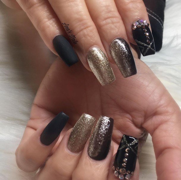 Remarkable Womens Matte Black And Gold Nail Ideas