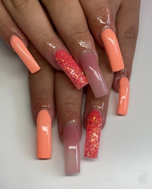 Remarkable Womens Peach With Glitter Nail Ideas