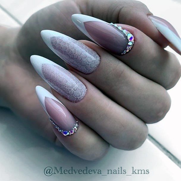 Top 100 Best White Nails With Rhinestones For Women - Fingernail Ideas