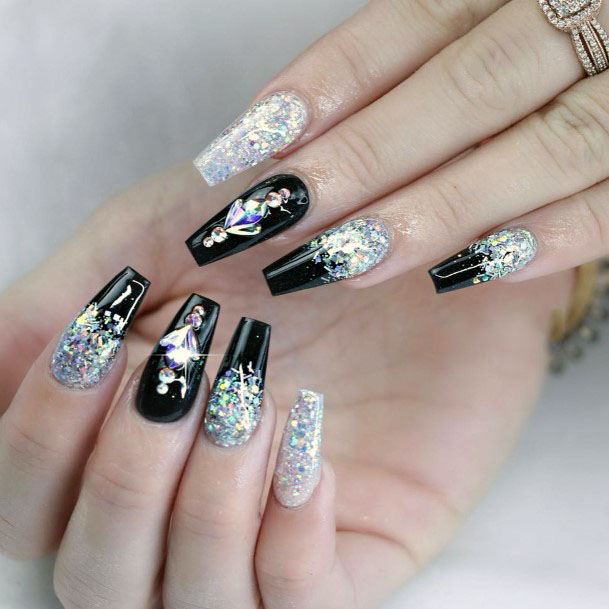Top 60 Best Black And Silver Nails For Women – Fun Sultry Design Ideas