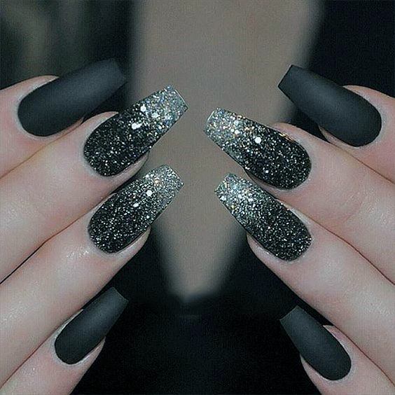 Resplendent Silver Shine On Black Nails Women