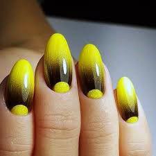 Reverse French Manicure Black Yellow Ombre Nails Women