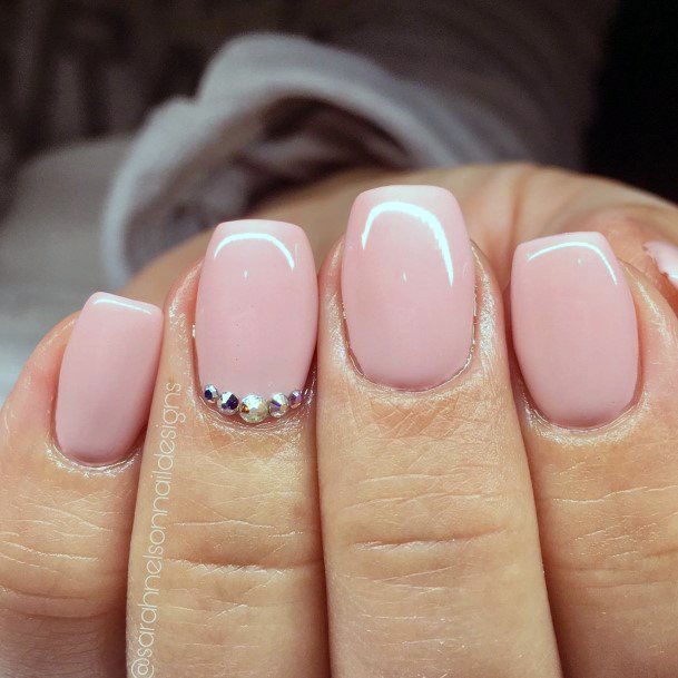 Rhinestones Accent Blush Pink Nails For Women