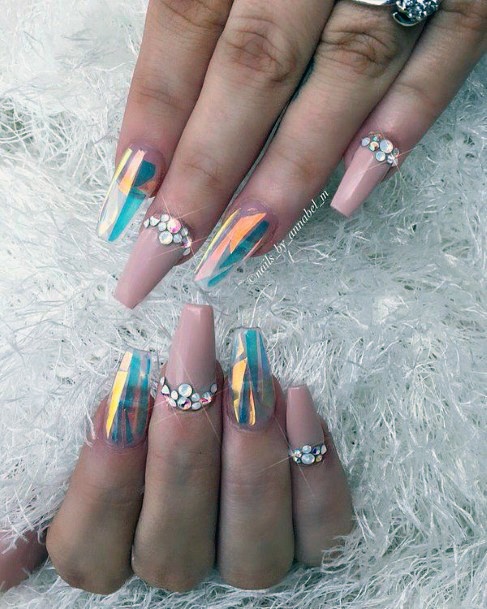 Rhinestones On Glass Nails For Women