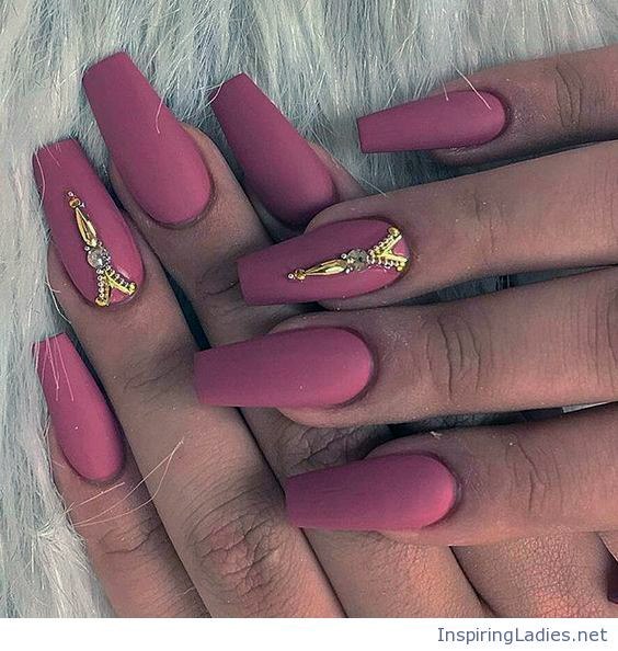 Rhinestones On Matte Pink Nails Women