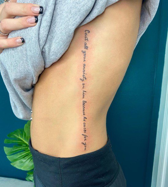 Rib Cage Side Bible Verse Tattoo Designs For Women
