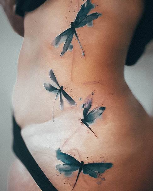 Rib Cage Side Body Wonderful Body Art Dragonfly Tattoo For Women