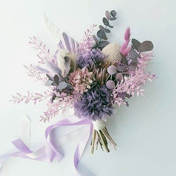 Ribbon Tied Purple Wedding Flowers