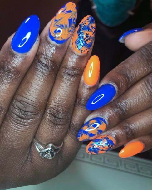 Rich Blue Orange Nails For Women