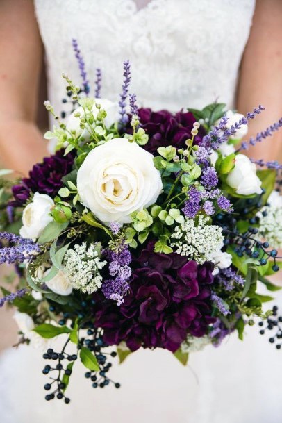 Rich Dark Lavender And White Roses Flowers Wedding