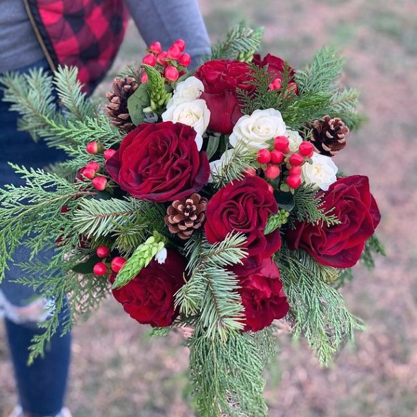 Rich Maroon Roses Christmas Wedding Flowers