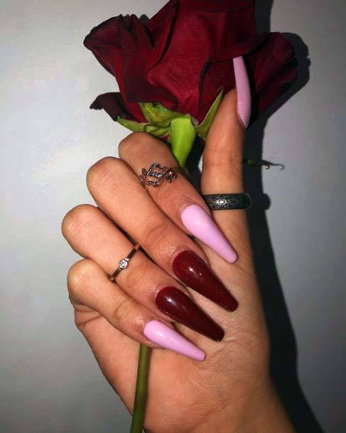 Rich Red Long Pink Nails For Women