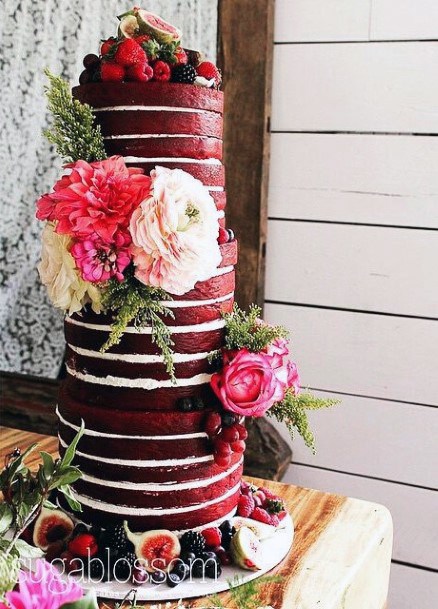 Rich Red Velvet Wedding Cake Floral Art