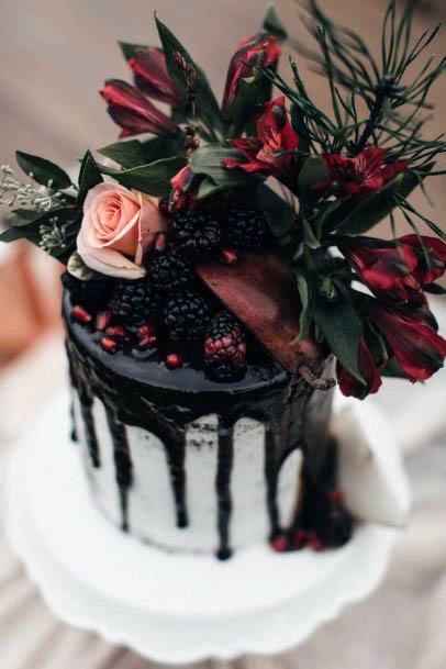 Rich Saucy Cake With Red Flowers