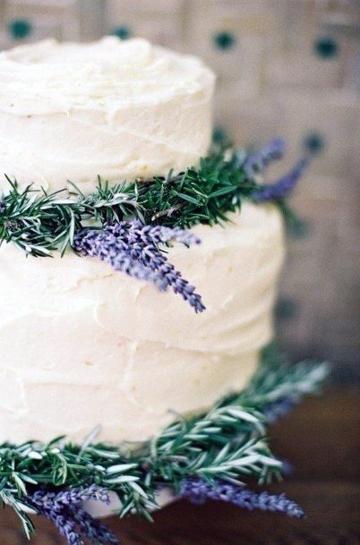 Rich White Wedding Cake With Lavender Flowers