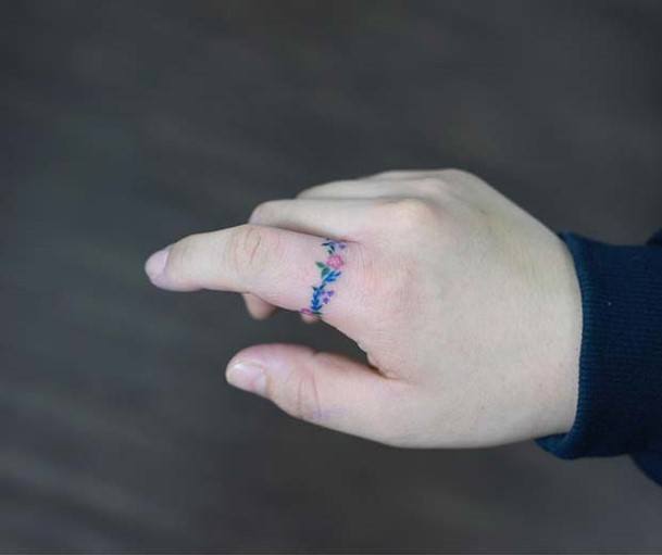 Ring Of Florals Tattoo Womens Fingers