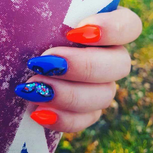 Ripe Orange And Blue Nails For Women