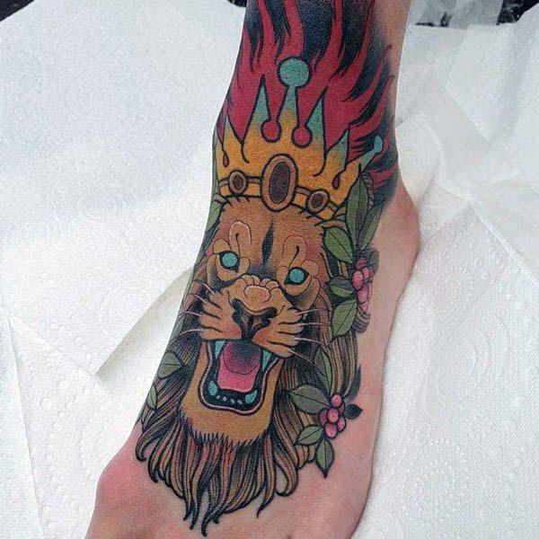 Roaring Jungle King Tattoo Womens Foot