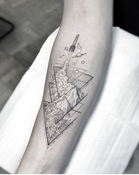 Rocket Tattoo With Waves Grey Tattoo Womens Arms