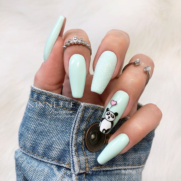 Roly Poly Panda Nails Light Green