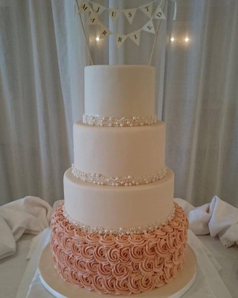 Romantic Pearl And Ruffle Wedding Cake