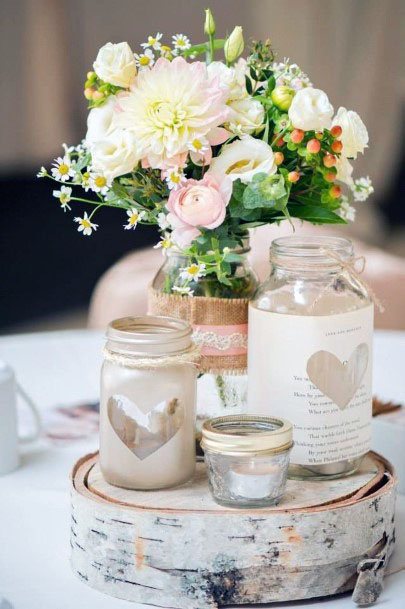 Romantic Pink Toned Mason Jar Wedding Decoration