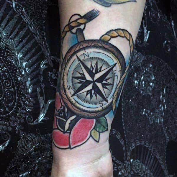 Rope And Compass Tattoo Womens Forearms
