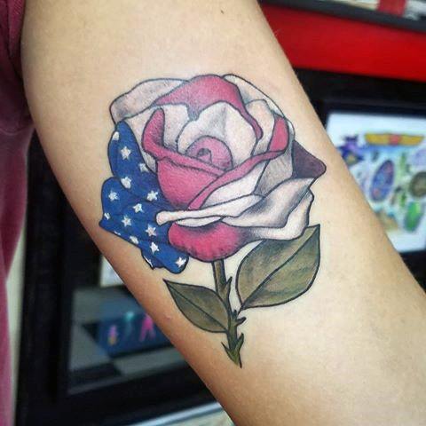 Rose American Flag Tattoo For Women Arms