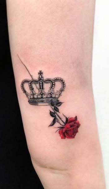 Rose And Crown Tattoo Womens Arms