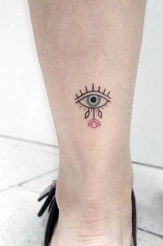 Rose And Eye Tattoo For Women On Ankles